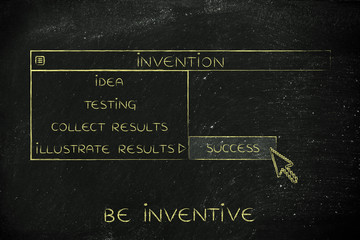 Invention dropdown menu, pointer selecting the Success option