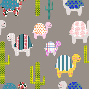 Nahtloses Muster / Texturkachel  mit lustigen Schildkröten für Kinder 

