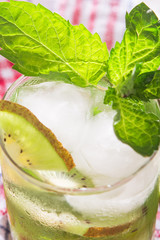 Soft drink with kiwi with ice and mint
