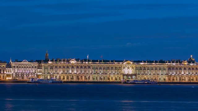 The Palace embankment and the Winter Palace timelapse June night. St. Petersburg, Russia