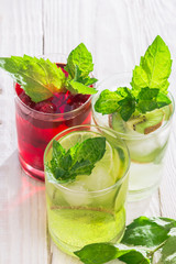 Refreshing drinks and various fresh fruits and berries