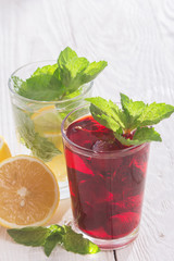 Refreshing drinks and various fresh fruits and berries