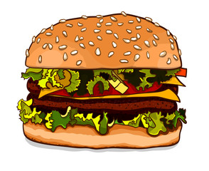 Hand drawn hamburger isolated on white background