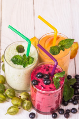 Various smoothies in glasses