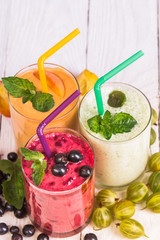 Various smoothies in glasses