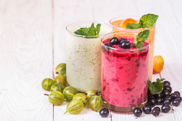 Various smoothies in glasses