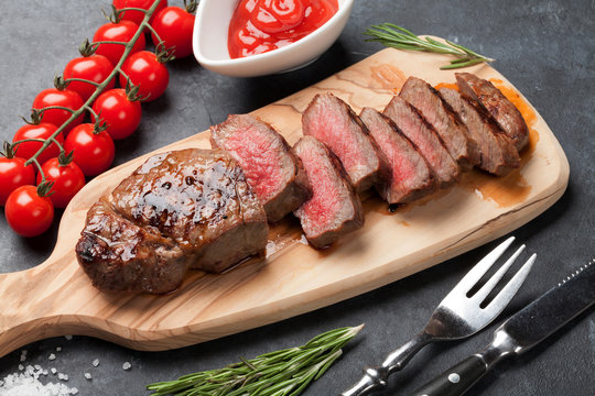 Grilled sliced beef steak