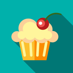 Muffin icon in flat style with long shadow. Cakes symbol