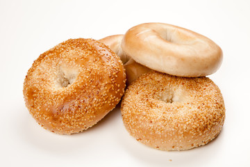 Bagels on white background