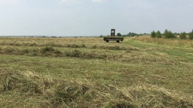 Сельскохозяйственные машины на заготовке сена для коров
