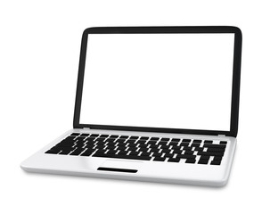 3D illustration of laptop PC with empty LCD screen isolated on white background