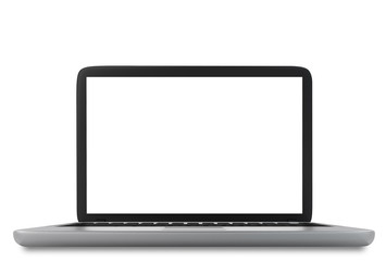 3D illustration of laptop PC with empty LCD screen isolated on white background