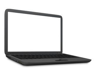 3D illustration of laptop PC with empty LCD screen isolated on white background