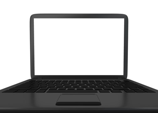 3D illustration of laptop PC with empty LCD screen isolated on white background