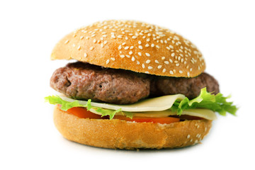 Hamburger with beef meat and fresh vegetables