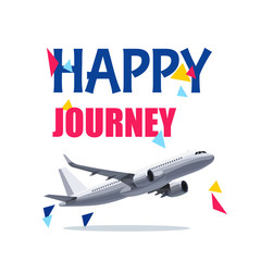 Flying Air Plane with Happy Journey Header. Wishes For a Good Trip.Concept For Travel Company Banner, Poster,Voucher,Ticket,Magazine.