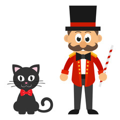 circus man and cartoon cat