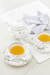 Tea set on table