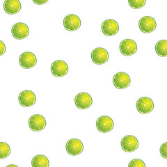Vector illustration of lime slices in same angles. Pattern.