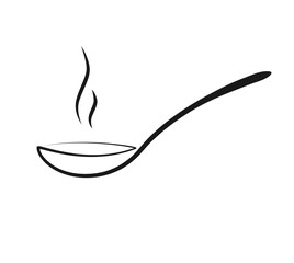 Spoon of soup. Vector flat simple illustration. spoon with sauce. Isolated meal icon steaming spoon