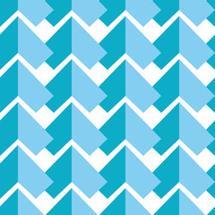 Geometric abstract seamless pattern with two  shades of blue elements symmetrical elements on white  background in mosaic tile style 
