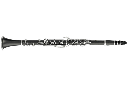 Clarinet classical woodwind instrument, top view. 3D graphic