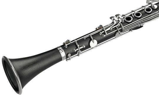 Clarinet black classical music equipment, close view. 3D graphic