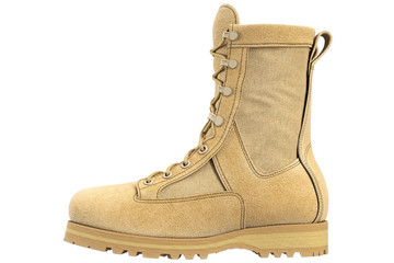 Military boots suede army uniforms, side view. 3D graphic