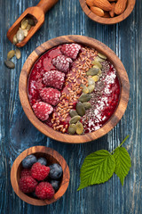 Smoothie bowl with raspberries