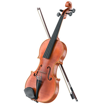 Violin stringed classical musical equipment. 3D graphic