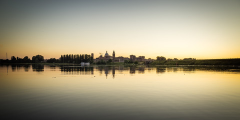 Europe Italy Mantova-Mantua ancient castle at the river reflecti
