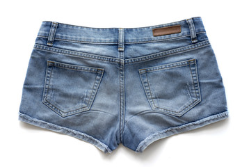 Blue jeans women's shorts on a white background.
