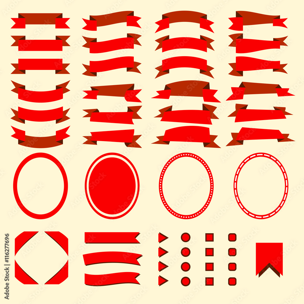 Poster red ribbons and web elements vector set