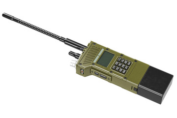 Military radio khaki army digital technology. 3D graphic