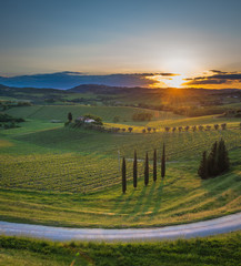 Sunset over the hills of Tuscany, Italy