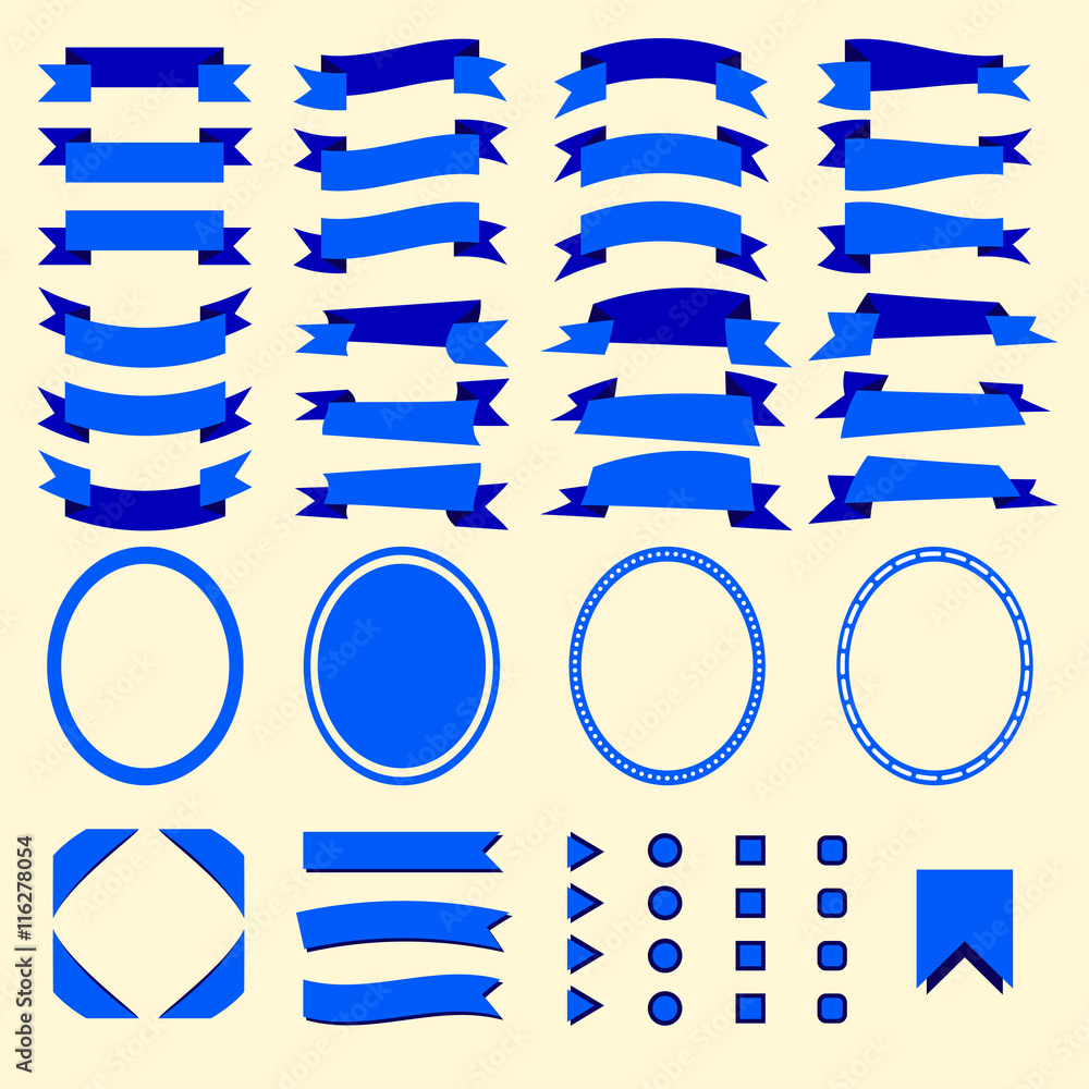 Poster blue ribbons and web elements vector set