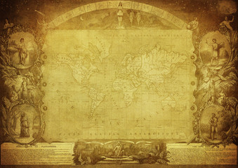 vintage map of the world published in 1847