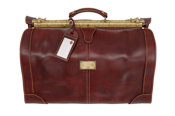 Travel bag leather vintage style, top view. 3D graphic