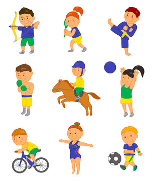 Cartoon sport kids. Vector illustration for 2016 brazil olympic game