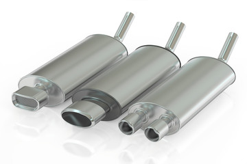Set of Car Exhaust Pipes, 3D rendering - obrazy, fototapety, plakaty