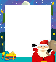 Obraz premium Cartoon christmas frame - space for text - santa claus and presents - illustration for children
