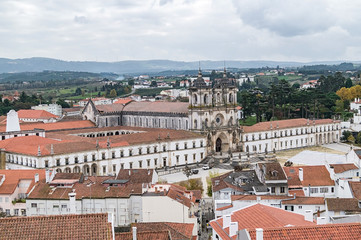Fototapeta premium Aerial view of Alcobasa town and The Alcobaca Monastery,Portugal.