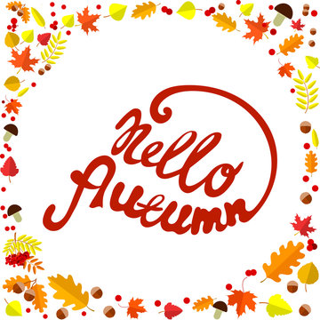 Hello autumn! Card design elements. Vector illustration.
