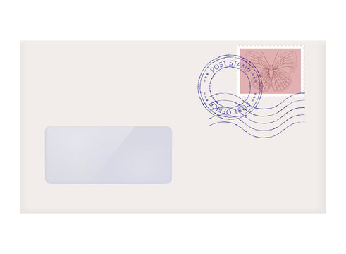 Envelope with address window and post stamps