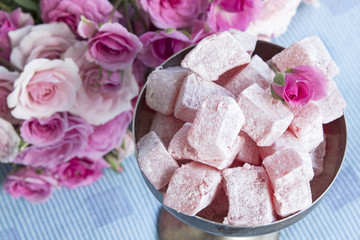 Delicious Turkish Delight of Roses in Silver Champagne Glass
