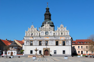 Stribro renaissance town hall on square of town Stribro (Silver). Stribro is historical medieval mining town in West Bohemia, Czech Republic, European union.