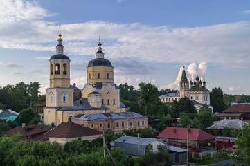 Fototapeta na wymiar View from Serpukhov kremlin hill: St. Elijah the Prophet church, Trinity church.