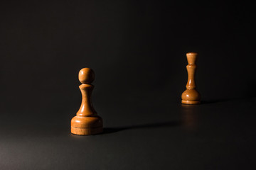 chess pieces made out of wood