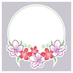 Color background and round frame with abstract flowers silhouettes. Vector clip art.