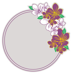 Color round frame with abstract flowers. Vector clip art.